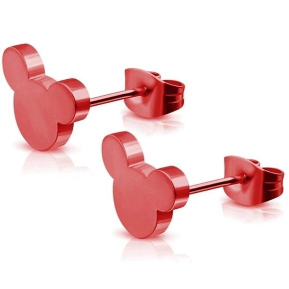 Red 316L Stainless Steel Mickey Mouse Silhouette Post Back Stud Earrings - Picture 1 of 5
